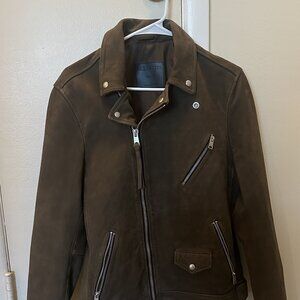 All Saints Mens Leather Jacket Brown Small